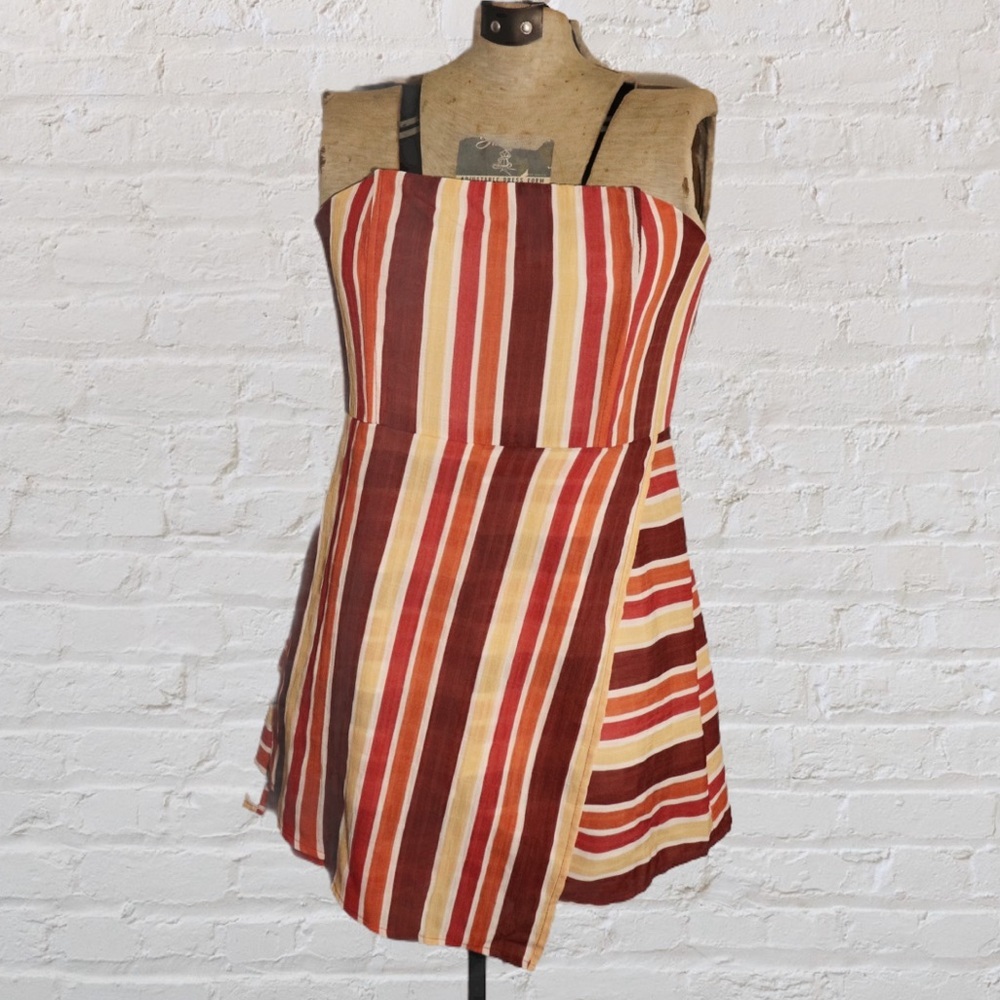 Style Rack Red Orange Stripe Strapless Tube Top Wrap Bottom Romper